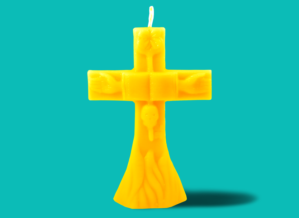 Large Yellow Gold Cross Candle (7")
