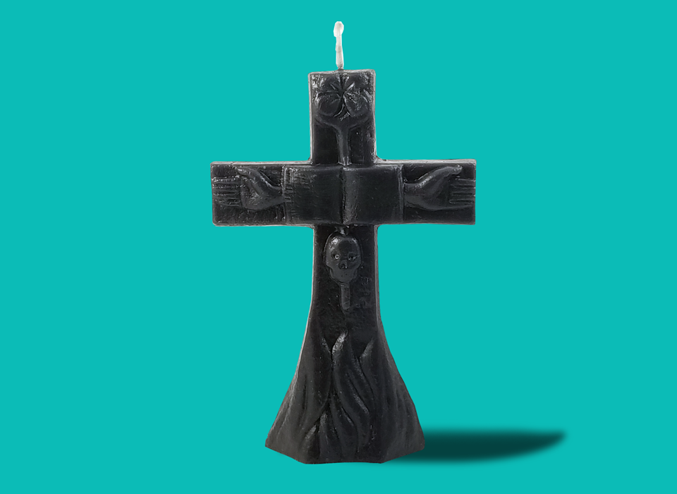 Large Black Cross Candle (7")