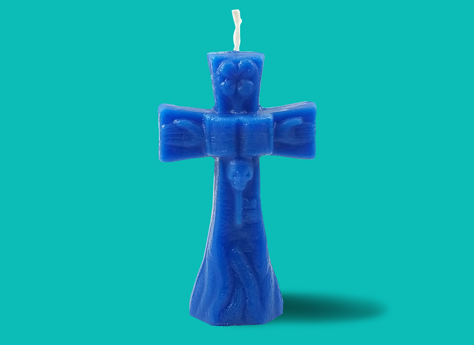 Small Blue Cross Candle (4")