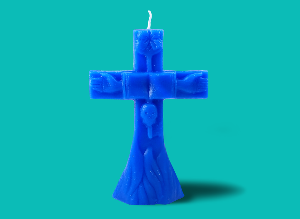 Large Blue Cross Candle (7")