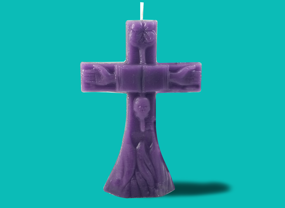 Large Purple Cross Candle (7")