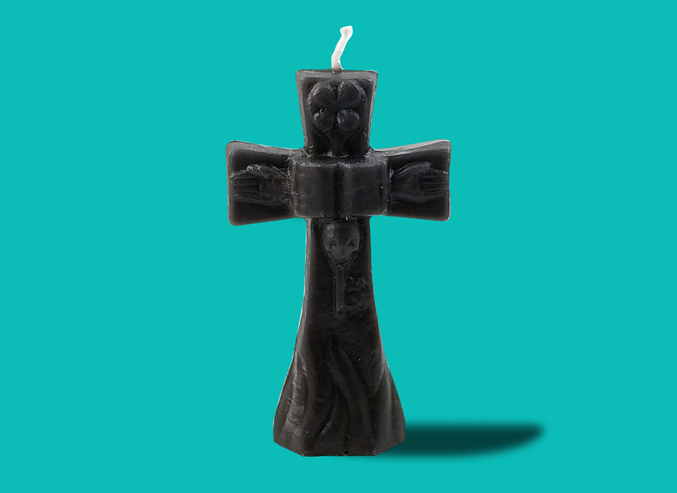 Small Black Cross Candle (4")
