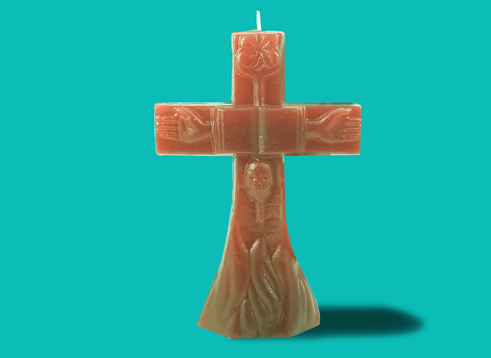 Large Brown Cross Candle (7")