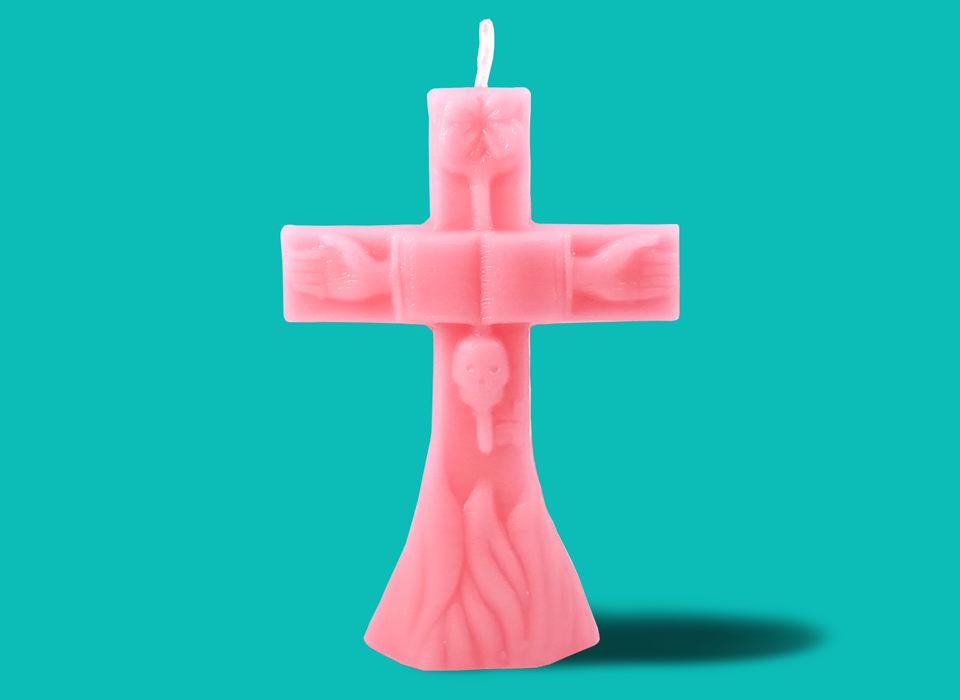 Large Pink Cross Candle (7")