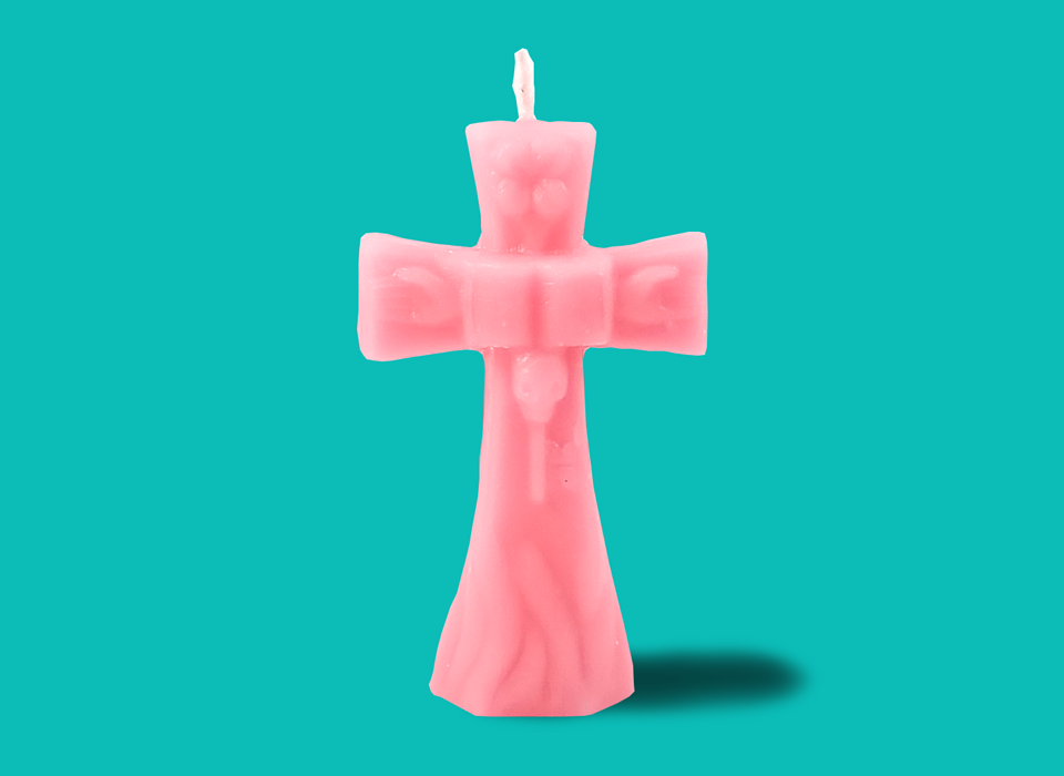 Small Pink Cross Candle (4")